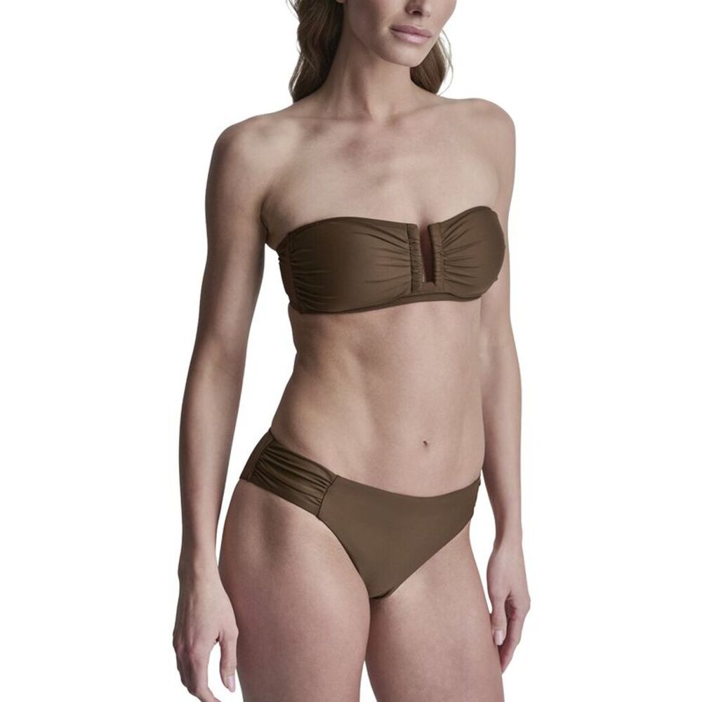 Dkny Womens  Shirred Bikini Set, Brown
